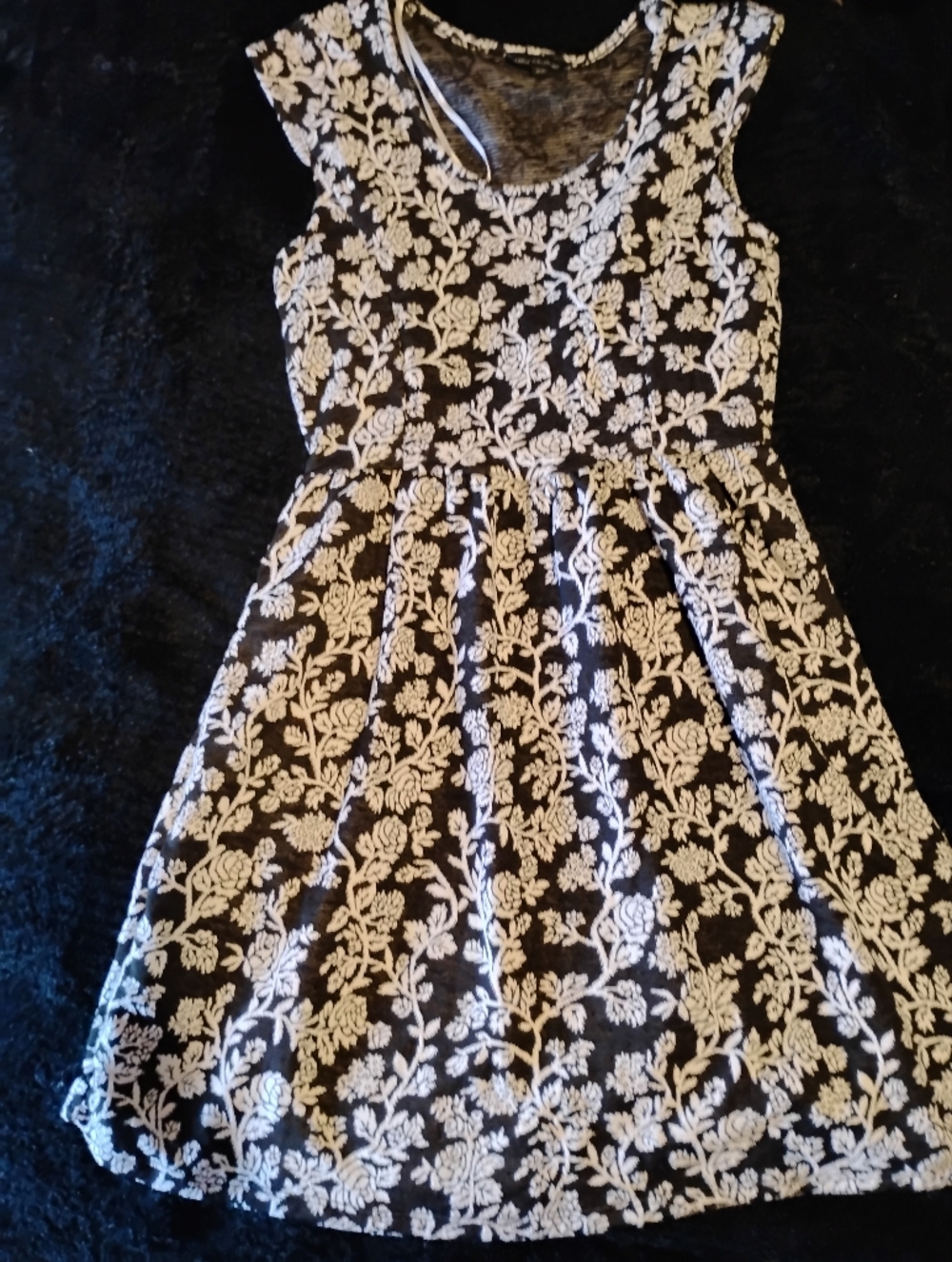 Black and White Floral Fit-and-Flare Dress